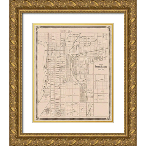 Terre Haute Indiana Landowner - Baskin 1876 Gold Ornate Wood Framed Art Print with Double Matting by Baskin