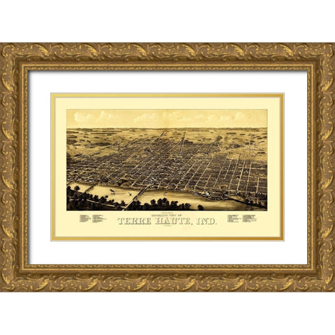 Terre Haute Indiana - Beck 1880 Gold Ornate Wood Framed Art Print with Double Matting by Beck