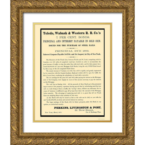 Toledo, Wabash and Western Railway 2 - Colton 1873 Gold Ornate Wood Framed Art Print with Double Matting by Colton