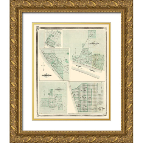 Troy, Cannelton, Newburgh, Tell City Indiana Gold Ornate Wood Framed Art Print with Double Matting by Baskin