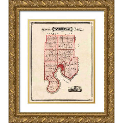 Vanderburgh Indiana Landowner - Andreas 1876 Gold Ornate Wood Framed Art Print with Double Matting by Andreas