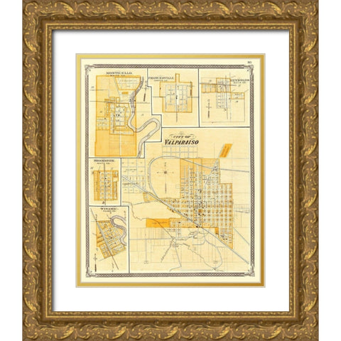 Valparaiso Indiana - Baskin 1876 Gold Ornate Wood Framed Art Print with Double Matting by Baskin