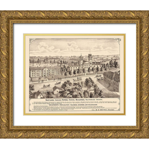 Normal School Buildings Valparaiso Indiana Gold Ornate Wood Framed Art Print with Double Matting by Baskin