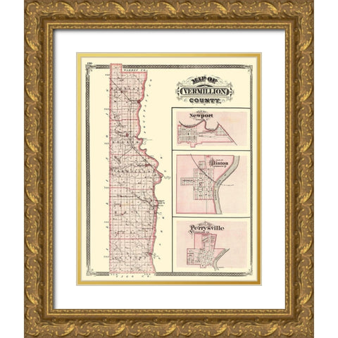 Vermillion Indiana - Baskin 1876 Gold Ornate Wood Framed Art Print with Double Matting by Baskin