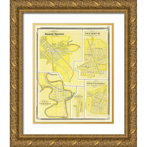 Vernon, Seymour, Brownstone Indiana - Baskin 1876 Gold Ornate Wood Framed Art Print with Double Matting by Baskin