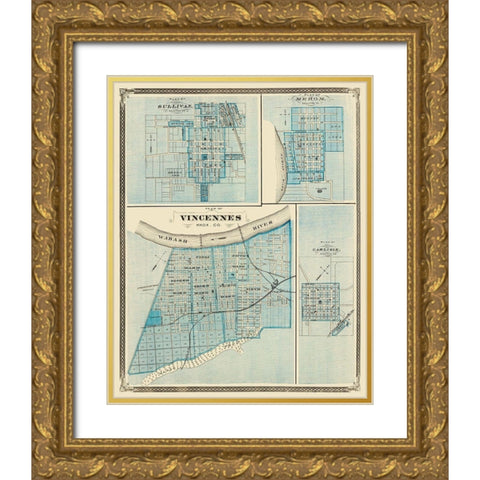 Vincennes, Sullivan, Merom, Carlisle Indiana Gold Ornate Wood Framed Art Print with Double Matting by Baskin