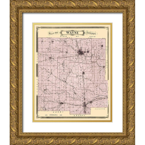 Wayne Indiana Landowner - Andreas 1876 Gold Ornate Wood Framed Art Print with Double Matting by Andreas