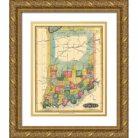 Indiana - Lucas 1823 Gold Ornate Wood Framed Art Print with Double Matting by Lucas