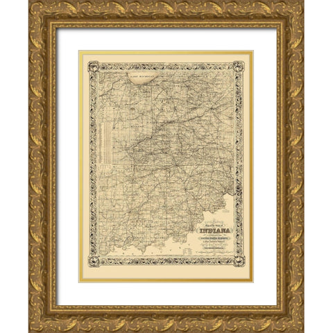 Indiana - Colton 1860 Gold Ornate Wood Framed Art Print with Double Matting by Colton