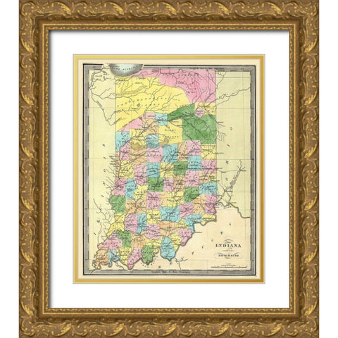 Indiana - Burr 1835 Gold Ornate Wood Framed Art Print with Double Matting by Burr