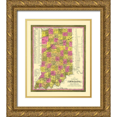 Indiana - Mitchell 1846 Gold Ornate Wood Framed Art Print with Double Matting by Mitchell