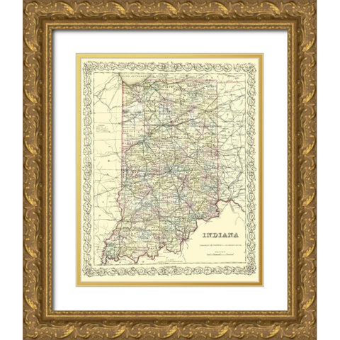 Indiana - Colton 1856 Gold Ornate Wood Framed Art Print with Double Matting by Colton