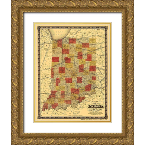 Indiana - Johnson 1858 Gold Ornate Wood Framed Art Print with Double Matting by Johnson