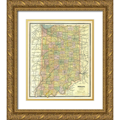 Indiana - Cram 1886 Gold Ornate Wood Framed Art Print with Double Matting by Cram