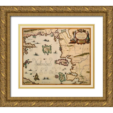 Aegean Islands Greece - Jansson 1654 Gold Ornate Wood Framed Art Print with Double Matting by Jansson