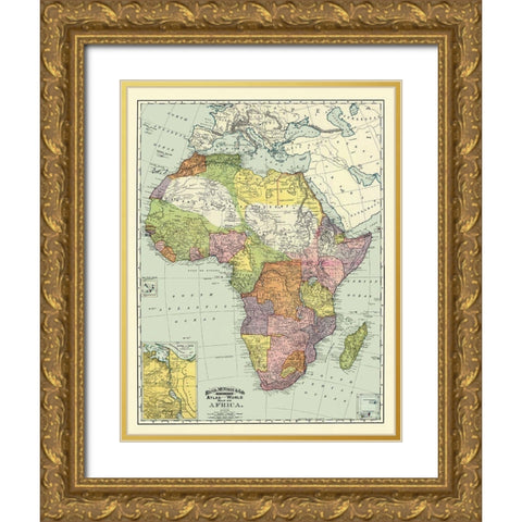 Africa - Rand McNally 1897 Gold Ornate Wood Framed Art Print with Double Matting by Rand McNally