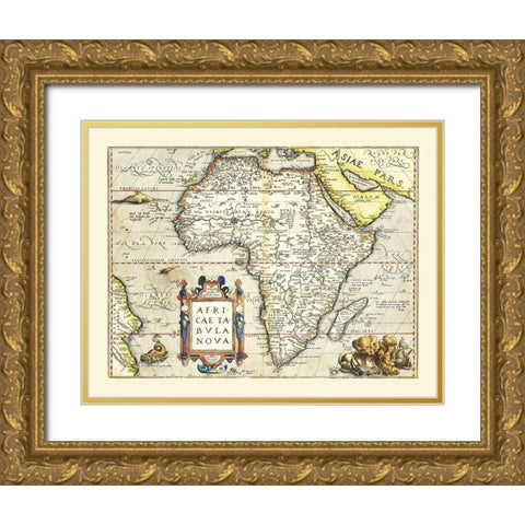 Africa - Ortelius 1570 Gold Ornate Wood Framed Art Print with Double Matting by Ortelius