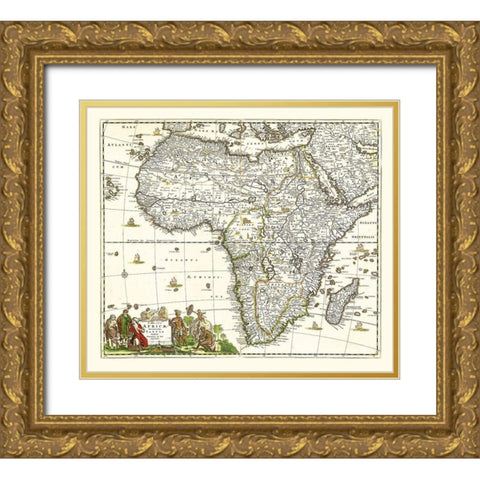 Africa - De Wit 1688 Gold Ornate Wood Framed Art Print with Double Matting by De Wit