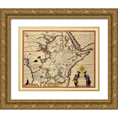 Eastern Africa - Blaeu 1635 Gold Ornate Wood Framed Art Print with Double Matting by Blaeu