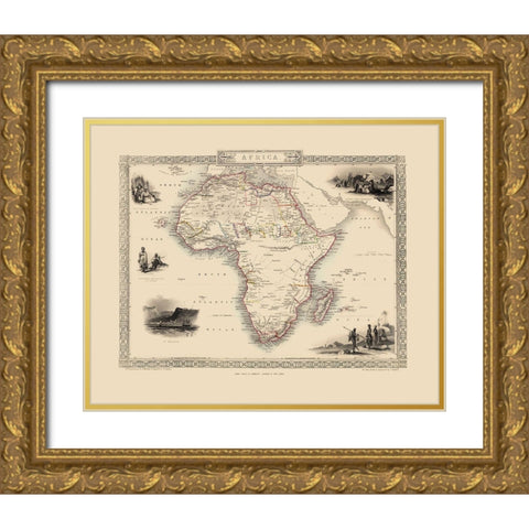 Africa - Tallis 1851 Gold Ornate Wood Framed Art Print with Double Matting by Tallis