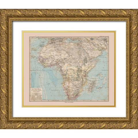 Africa - Stieler  1885 Gold Ornate Wood Framed Art Print with Double Matting by Stieler