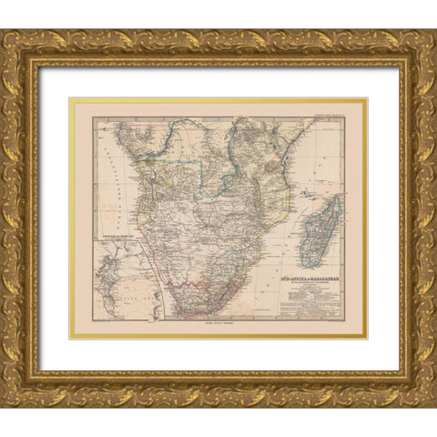 South Africa Madagascar - Stieler  1885 Gold Ornate Wood Framed Art Print with Double Matting by Stieler
