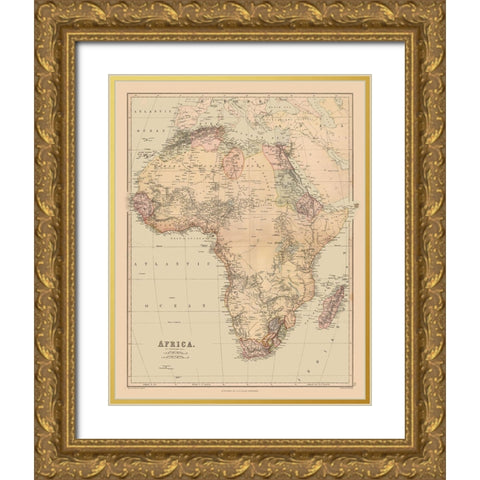Africa - Bartholomew 1867 Gold Ornate Wood Framed Art Print with Double Matting by Bartholomew