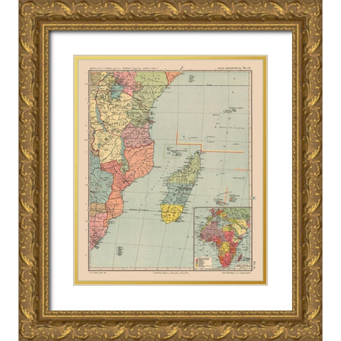Southeastern Africa Madagascar - Streit 1913 Gold Ornate Wood Framed Art Print with Double Matting by Streit