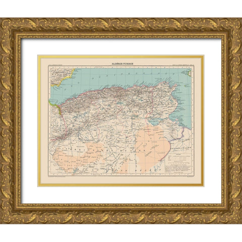 Algeria Tunisia - Schrader 1908 Gold Ornate Wood Framed Art Print with Double Matting by Schrader