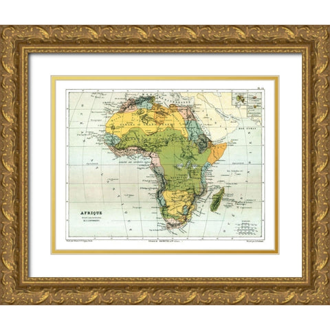 Political Africa - Cortambert 1880 Gold Ornate Wood Framed Art Print with Double Matting by Cortambert