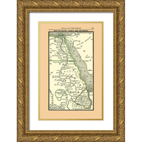 Egypt Nubia Abyssinia - Alden 1886 Gold Ornate Wood Framed Art Print with Double Matting by Alden