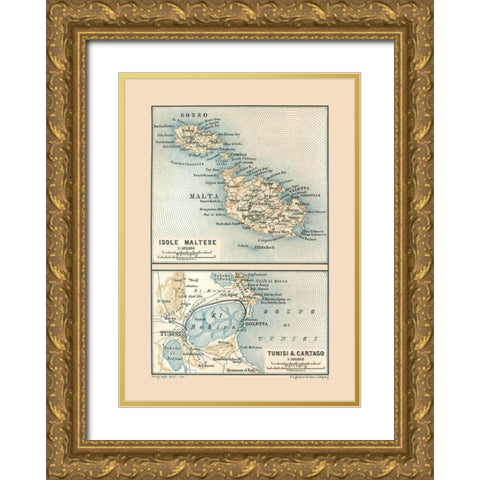 Malta Tunisia Carthage - Baedeker 1880 Gold Ornate Wood Framed Art Print with Double Matting by Baedeker