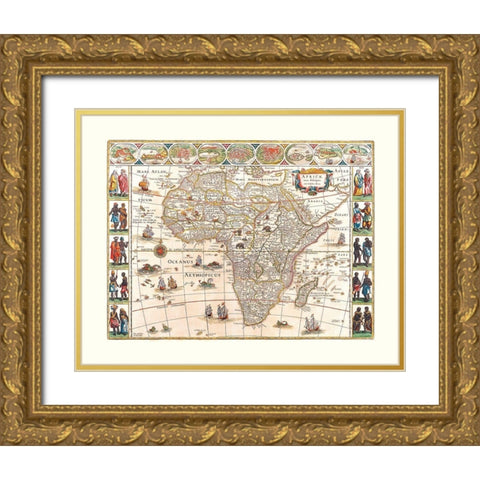 Africa - Blaeu 1630 Gold Ornate Wood Framed Art Print with Double Matting by Blaeu