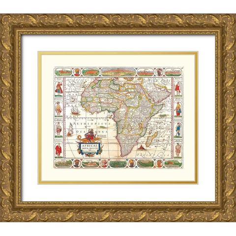 Africa - Visscher Gold Ornate Wood Framed Art Print with Double Matting by Visscher