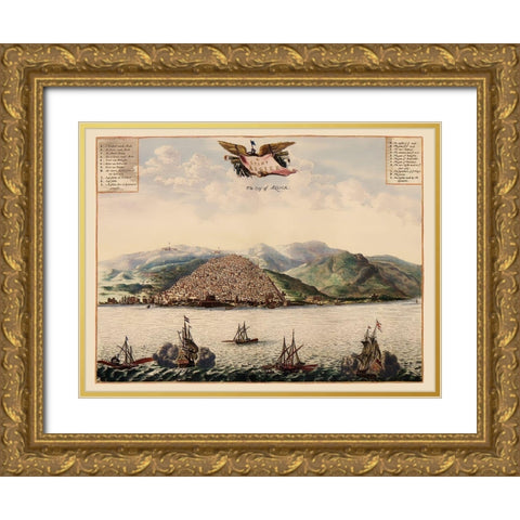Algiers Mapbook Algeria - Ogilby 1690 Gold Ornate Wood Framed Art Print with Double Matting by Ogilby