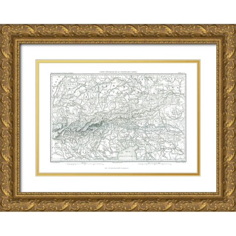 Alps Europe - Thiers 1866 Gold Ornate Wood Framed Art Print with Double Matting by Thiers