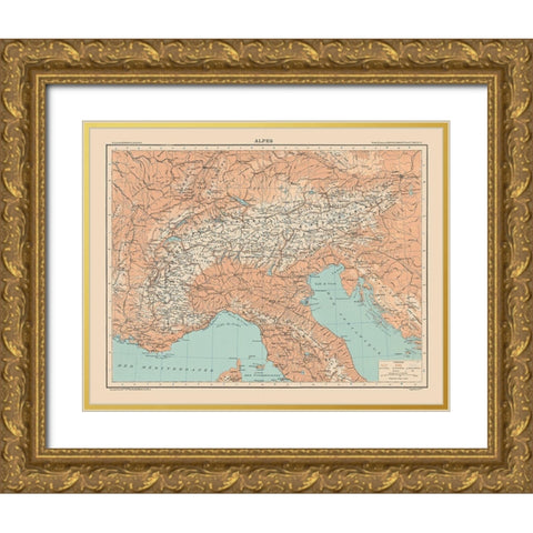 Alps Europe - Schrader 1908 Gold Ornate Wood Framed Art Print with Double Matting by Schrader