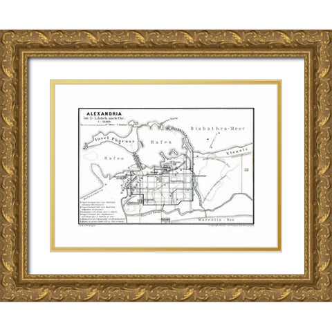 Alexandria 3 to 5 BC Egypt - Baedeker 1913 Gold Ornate Wood Framed Art Print with Double Matting by Baedeker