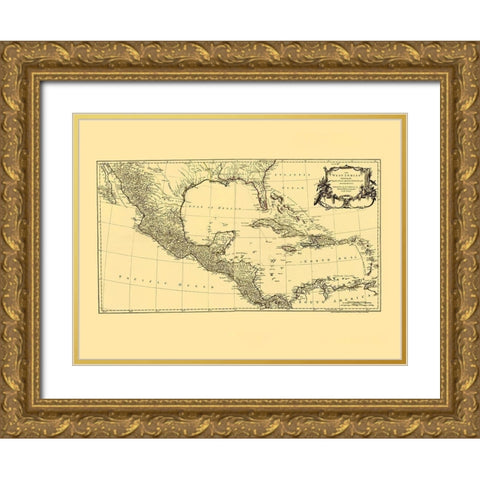 Americas Caribbean Gulf of Mexico - Jefferys 1760 Gold Ornate Wood Framed Art Print with Double Matting by Jefferys