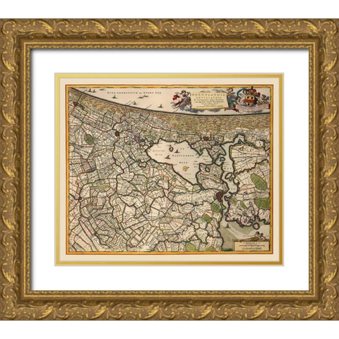 Amsterdam Area - Visscher 1681 Gold Ornate Wood Framed Art Print with Double Matting by Visscher