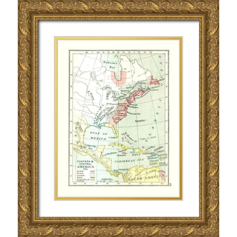 Eastern Central America - Gardiner 1755 Gold Ornate Wood Framed Art Print with Double Matting by Gardiner