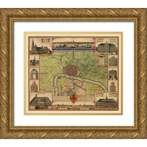 Antwerp Area Belgium Benelux - Visscher 1624 Gold Ornate Wood Framed Art Print with Double Matting by Visscher