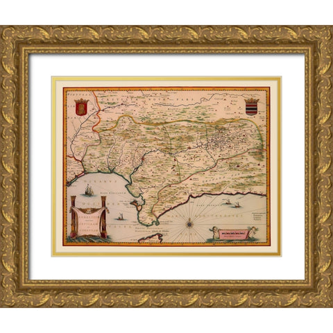 Andalusia Spain - Blaeu 1635 Gold Ornate Wood Framed Art Print with Double Matting by Blaeu