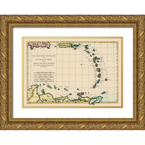 Antilles - Bonne 1787 Gold Ornate Wood Framed Art Print with Double Matting by Bonne