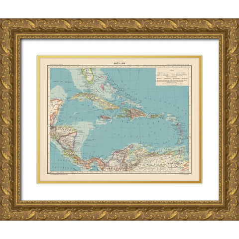 Antilles Central America Caribbean - Schrader 1908 Gold Ornate Wood Framed Art Print with Double Matting by Schrader