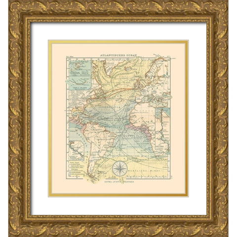 Atlantic Ocean - Perthes 1914 Gold Ornate Wood Framed Art Print with Double Matting by Perthes
