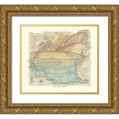 North Atlantic Ocean in Winter - Perthes 1914 Gold Ornate Wood Framed Art Print with Double Matting by Perthes