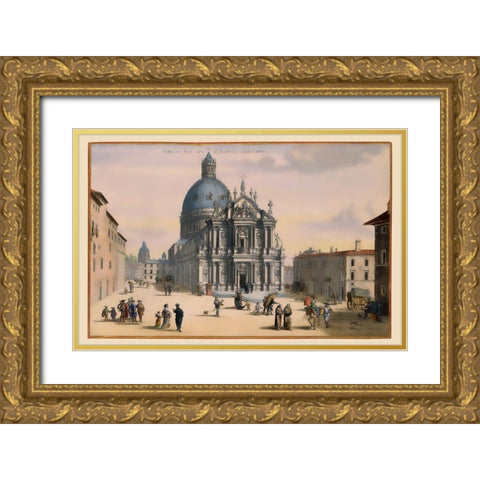 Apostles Guesthouse Rome Italy - Visscher 1681 Gold Ornate Wood Framed Art Print with Double Matting by Visscher