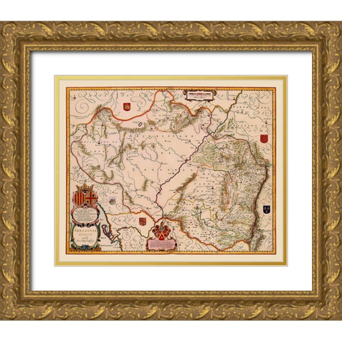 Aragon Spain - Blaeu 1638 Gold Ornate Wood Framed Art Print with Double Matting by Blaeu