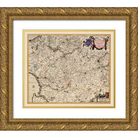 Artois Province France Belgium - Visscher 1681 Gold Ornate Wood Framed Art Print with Double Matting by Visscher
